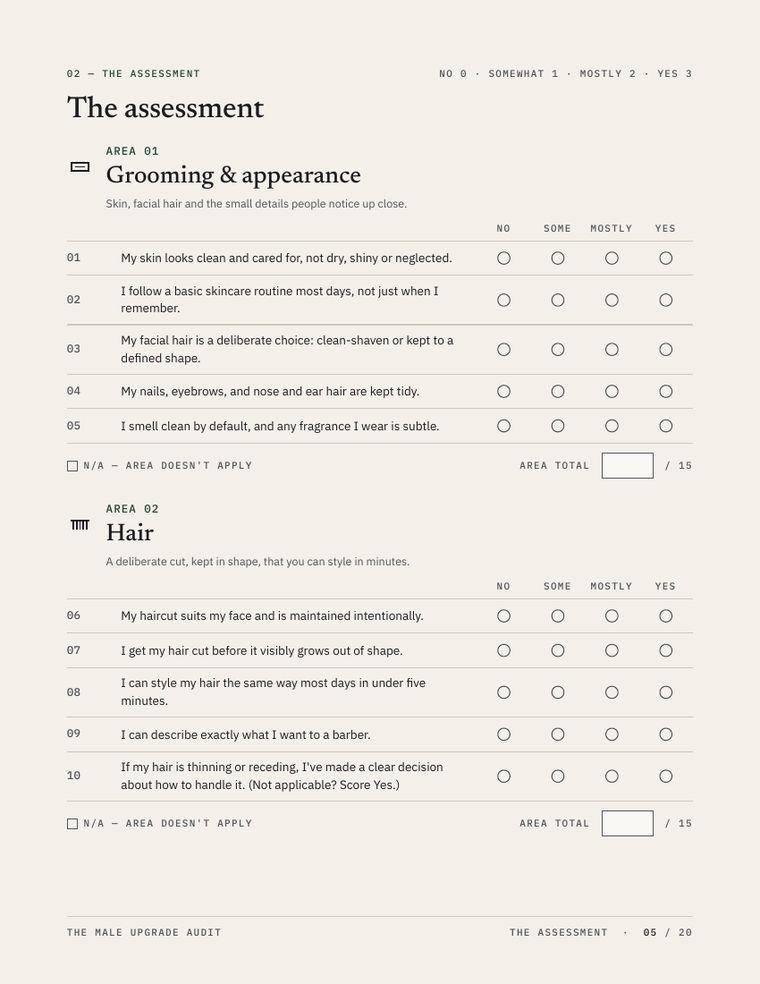 Audit page with grooming and hair statements