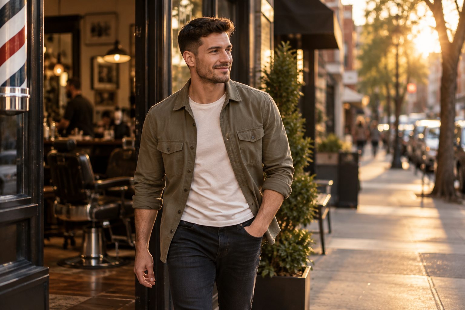 Man walking out of a barbershop